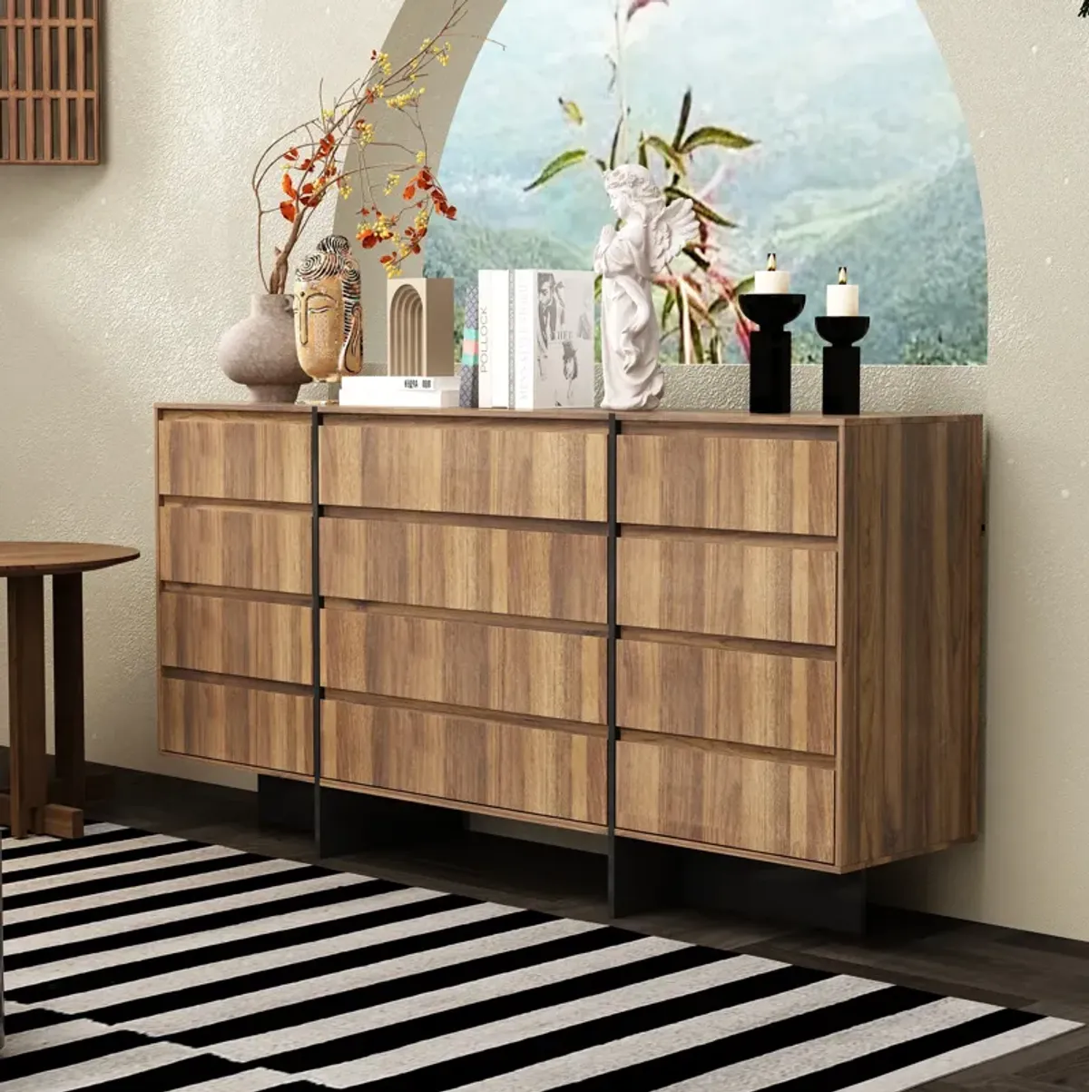 FUFU&GAGA Brown 12-Drawer Standard Dresser (70.9" W x 35.4" H x 15.7" D),Brown