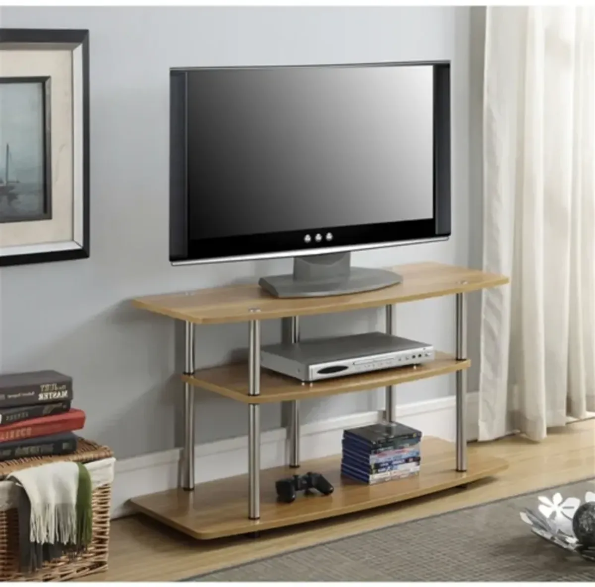 Modern Wood and Metal TV Stand Entertainment Center for Living Room Storage