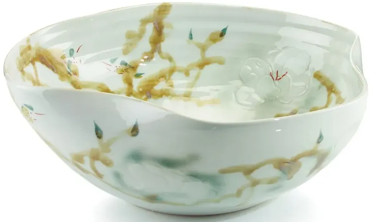 Curled-Rim Bowl In Greens And Yellows