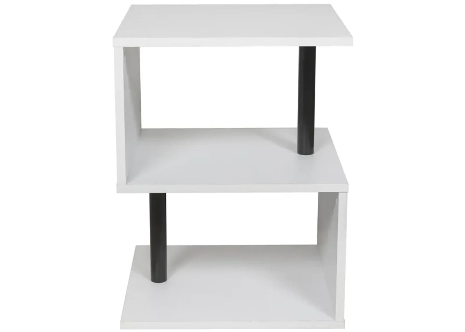 Breuer 3-Tier White S-Shaped End Table with Black Hardware Accents