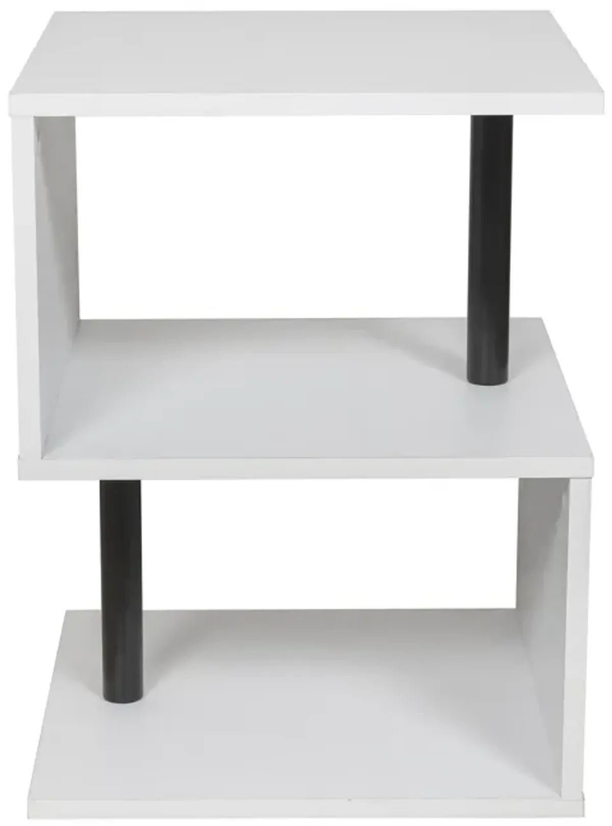 Breuer 3-Tier White S-Shaped End Table with Black Hardware Accents