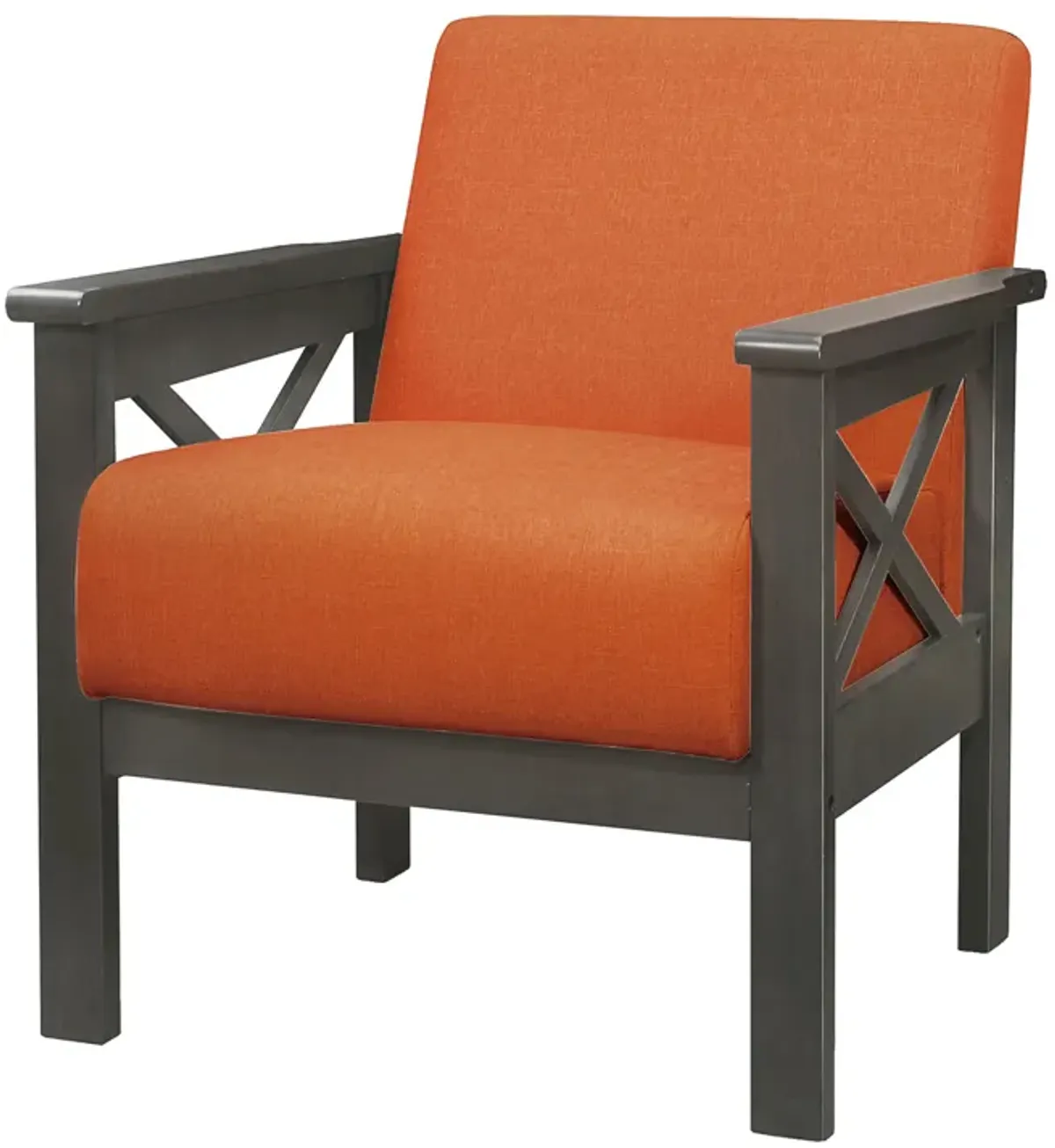 Bea 31 Inch Accent Chair Wood Armchair, Orange Textured Cushions, Gray - Benzara