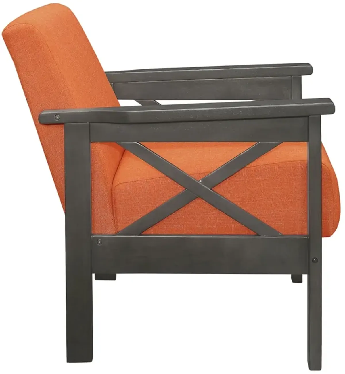 Bea 31 Inch Accent Chair Wood Armchair, Orange Textured Cushions, Gray - Benzara