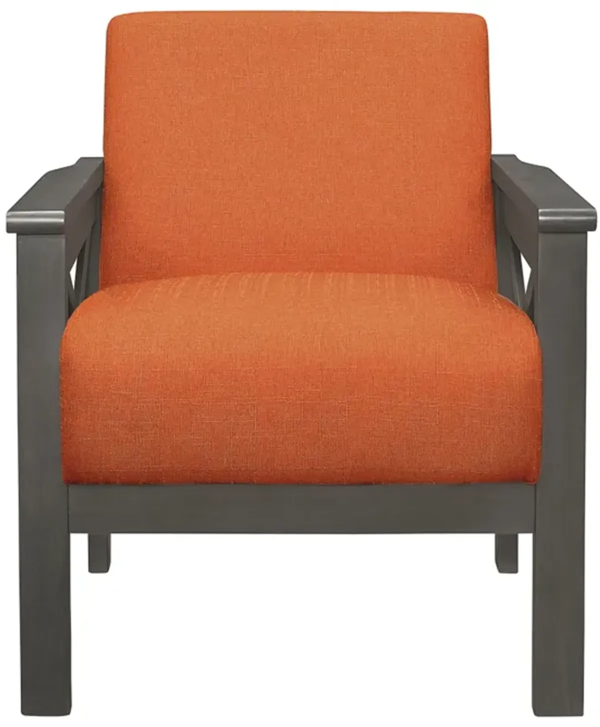 Bea 31 Inch Accent Chair Wood Armchair, Orange Textured Cushions, Gray - Benzara