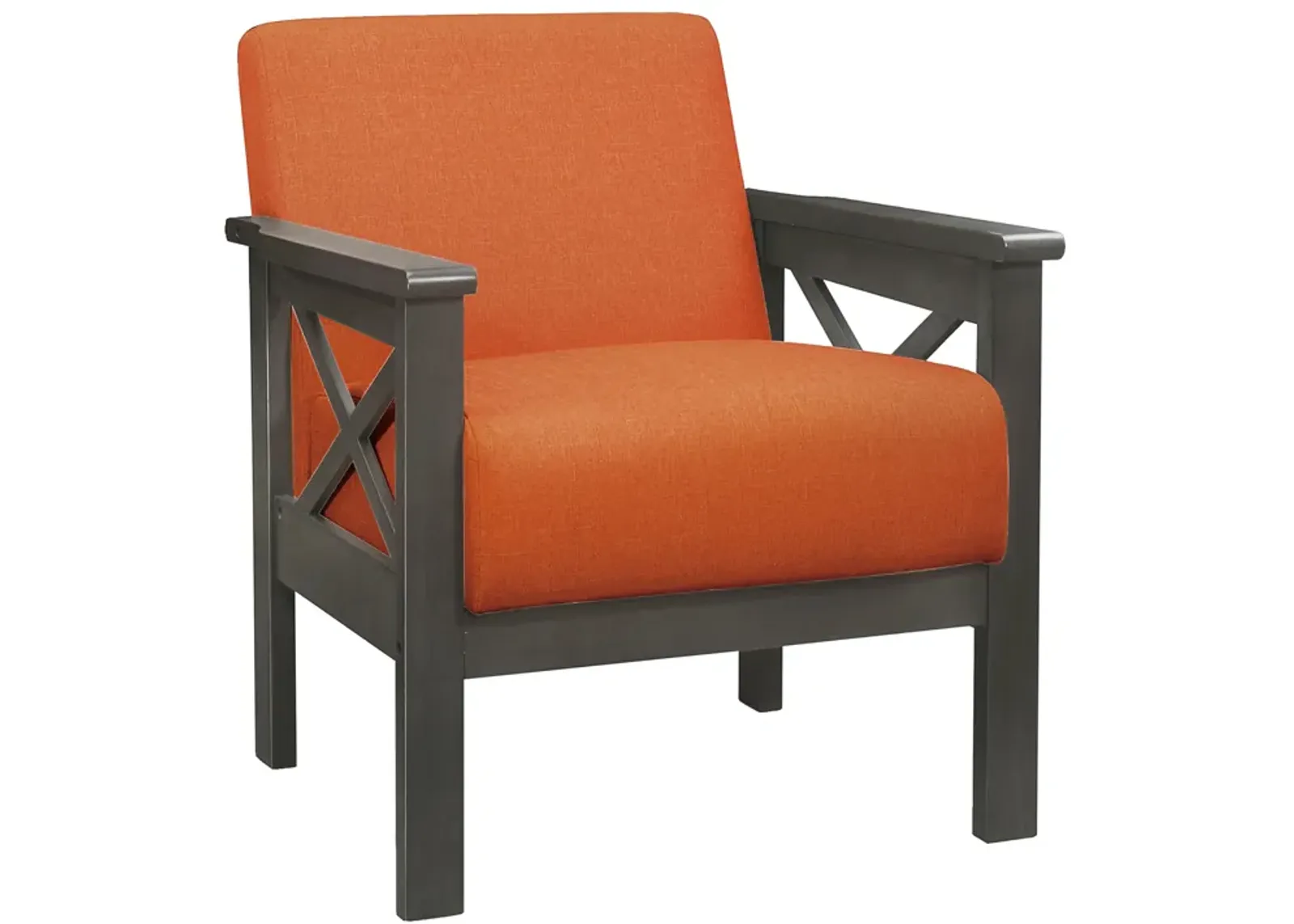 Bea 31 Inch Accent Chair Wood Armchair, Orange Textured Cushions, Gray - Benzara