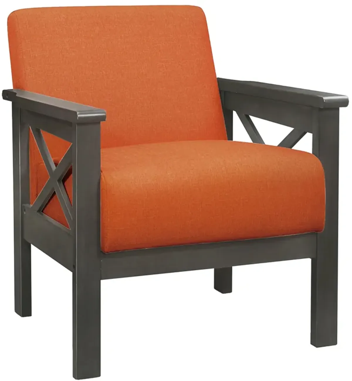 Bea 31 Inch Accent Chair Wood Armchair, Orange Textured Cushions, Gray - Benzara