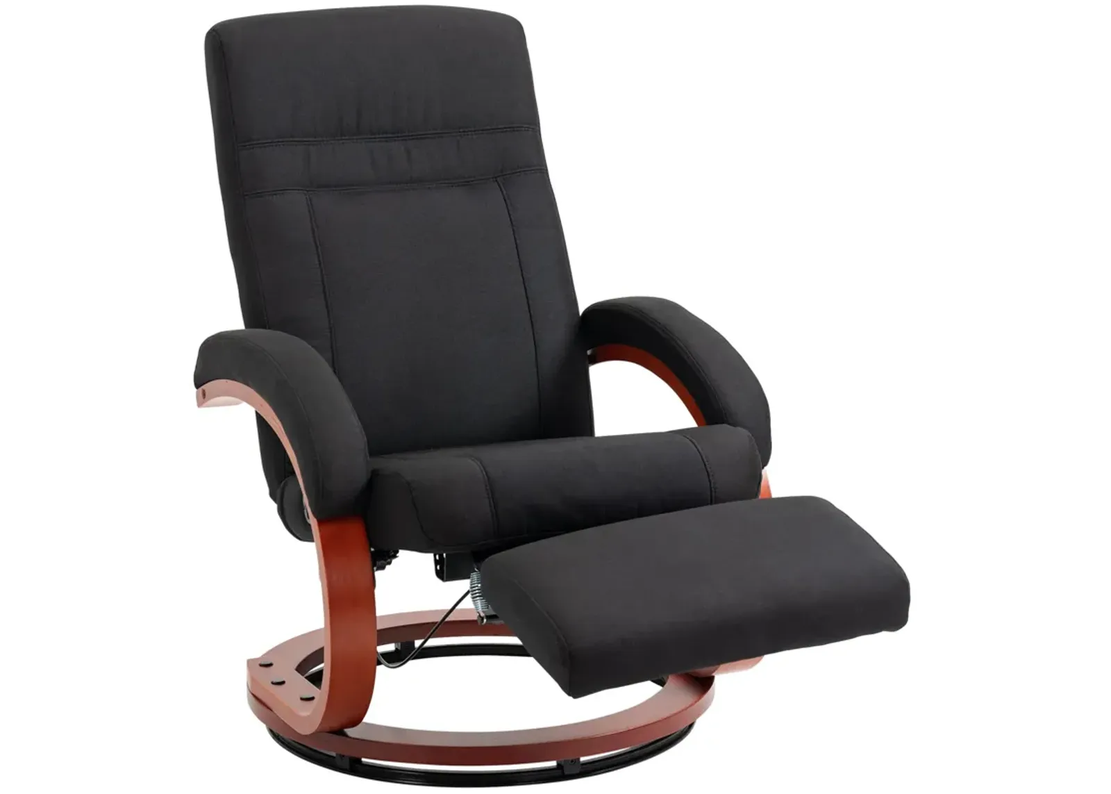 Black Manual Recliner: Swivel, Footrest, Wood Base