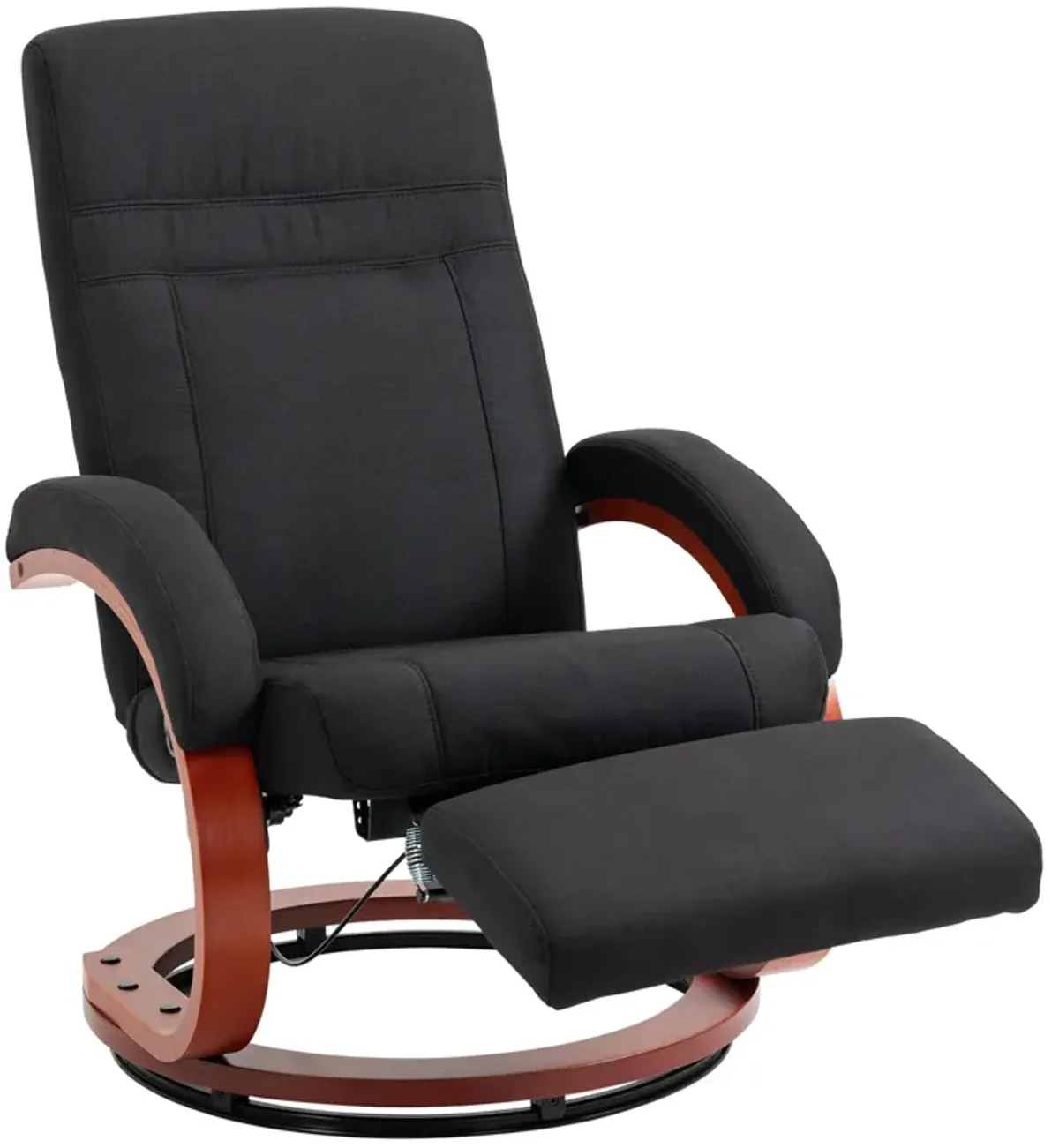 Black Manual Recliner: Swivel, Footrest, Wood Base