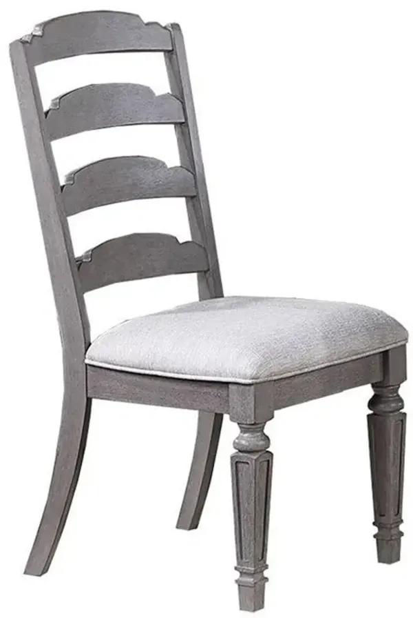 Winie Dining Side Chair Set of 2, Carved, Ladder Back, Light Gray Wood - Benzara