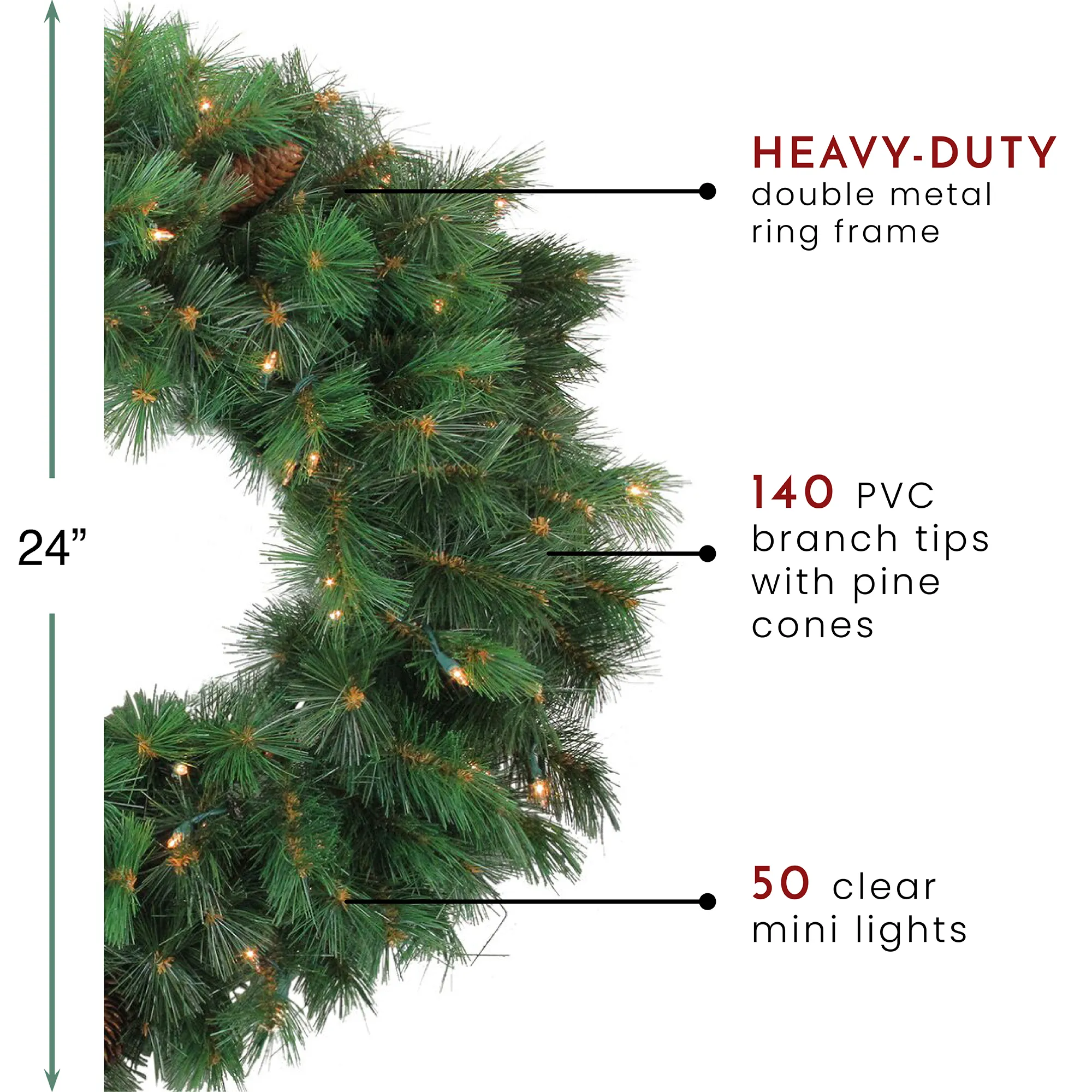 Pre-Lit Royal Oregon Pine Artificial Christmas Wreath  24-Inch Clear Lights