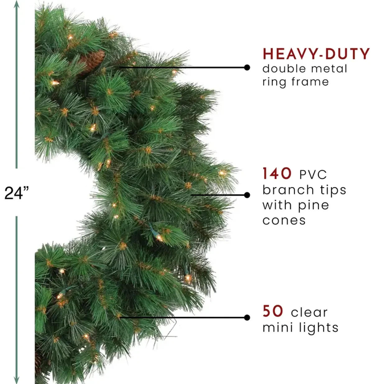 Pre-Lit Royal Oregon Pine Artificial Christmas Wreath  24-Inch Clear Lights