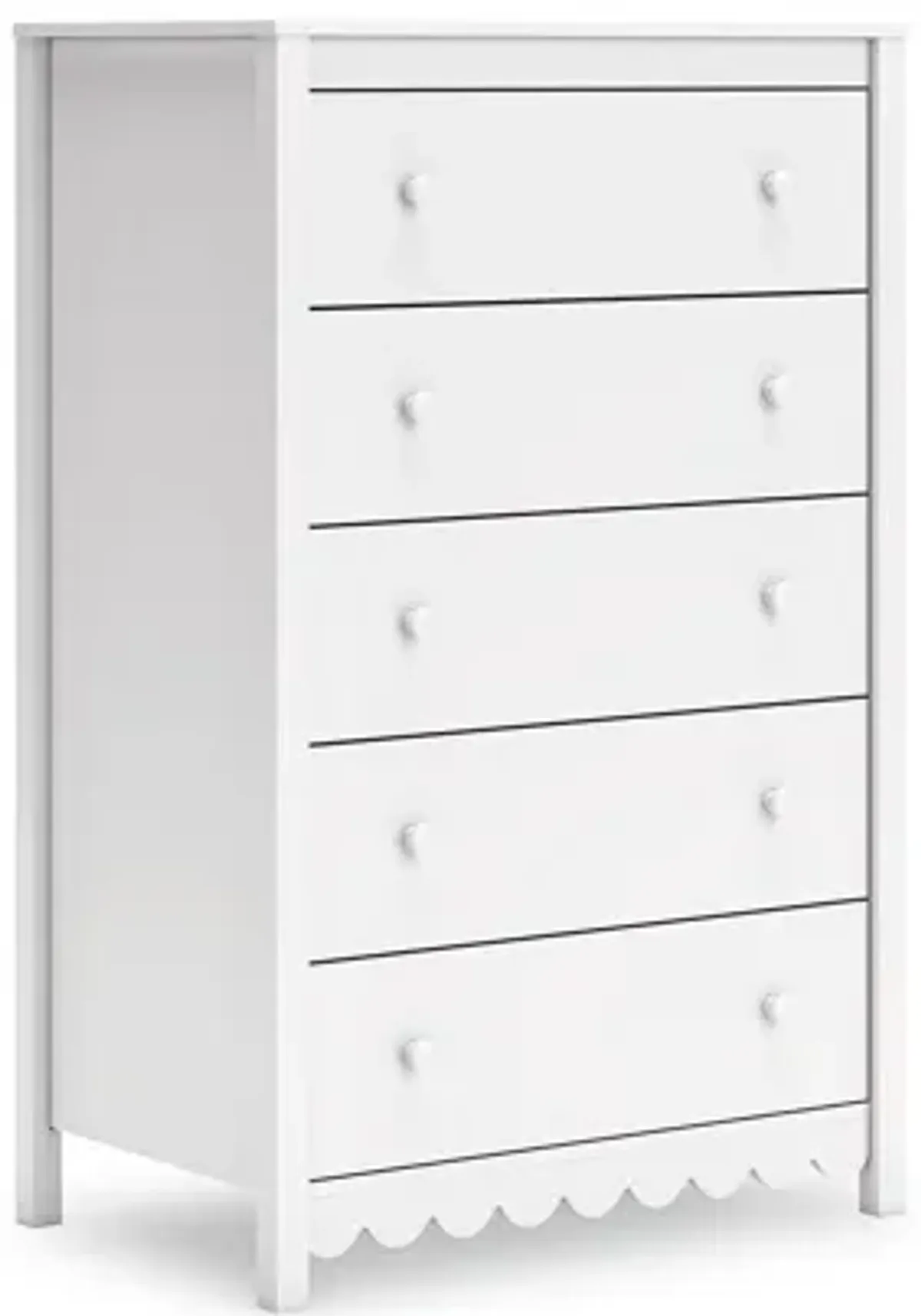 Kally Tall Dresser Chest, 5 Drawers, Modern Matte White Wood, 50 Inch - Benzara