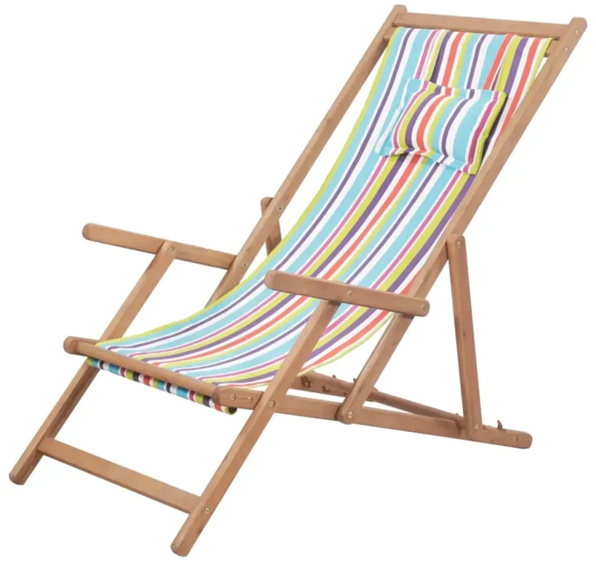 vidaXL Folding Beach Chair Fabric and Wooden Frame Multicolor