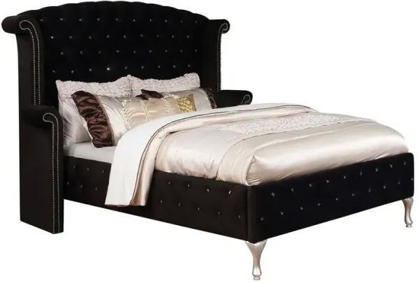 Fabric Upholstered Eastern King Bed with Button Tufted Headboard, Black - Benzara