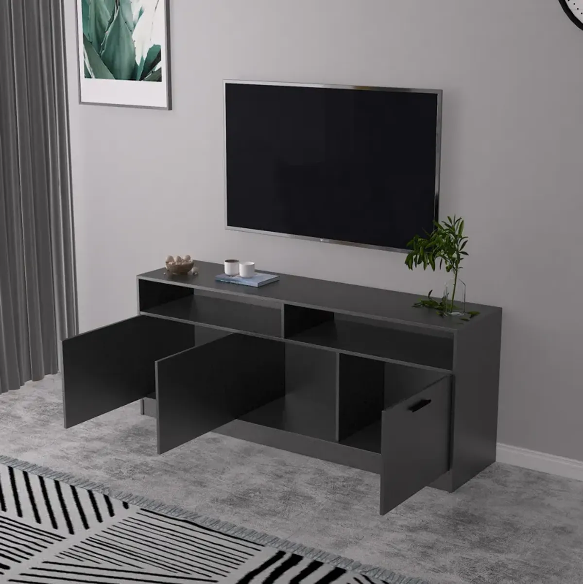 FC Design Klair Living Contemporary TV Stand with Three Soft-closing Doors in Dark Gray