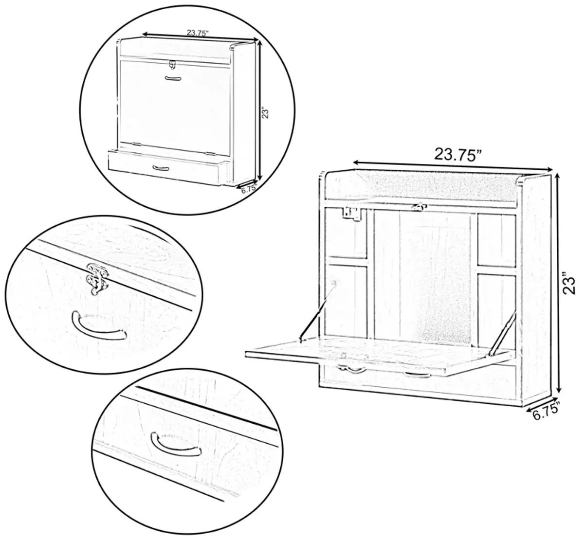 Wall Mount Folding Laptop Writing Computer or Makeup Desk with Storage Shelves and Drawer, White