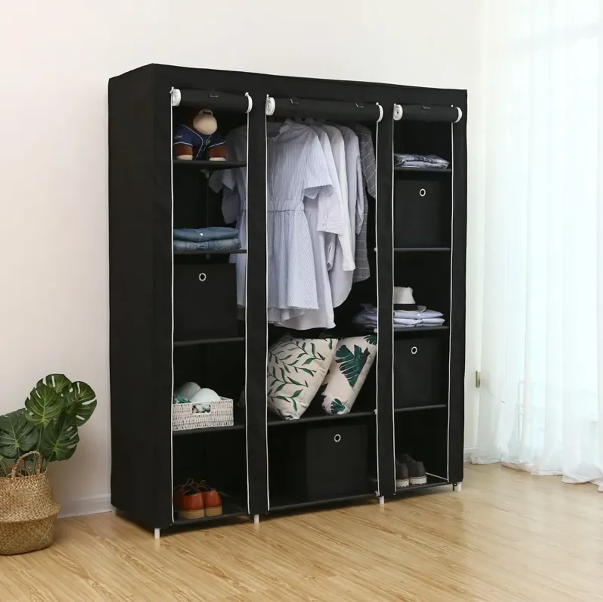 Portable Clothes Storage Solution with Shelves & Hanging Rail