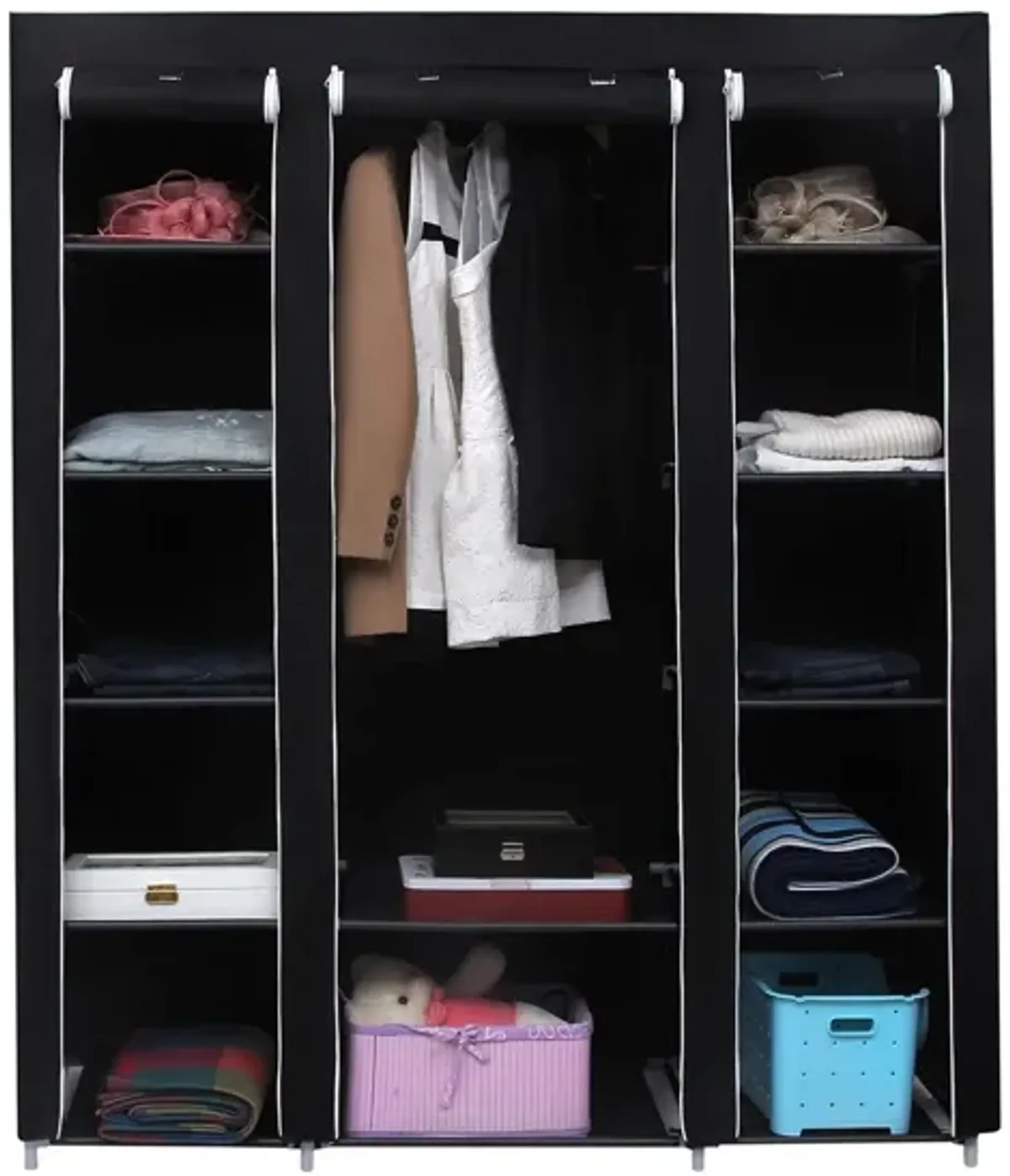 Portable Clothes Storage Solution with Shelves & Hanging Rail