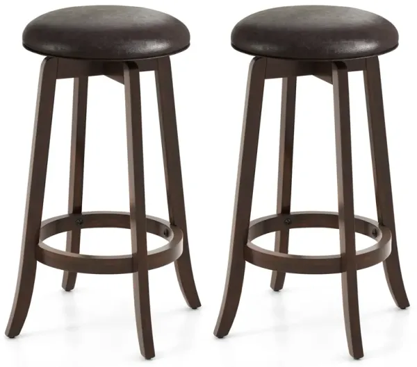 Set of 2 Upholstered PU Leather Bar Stool with 360° Swivel Round Seat