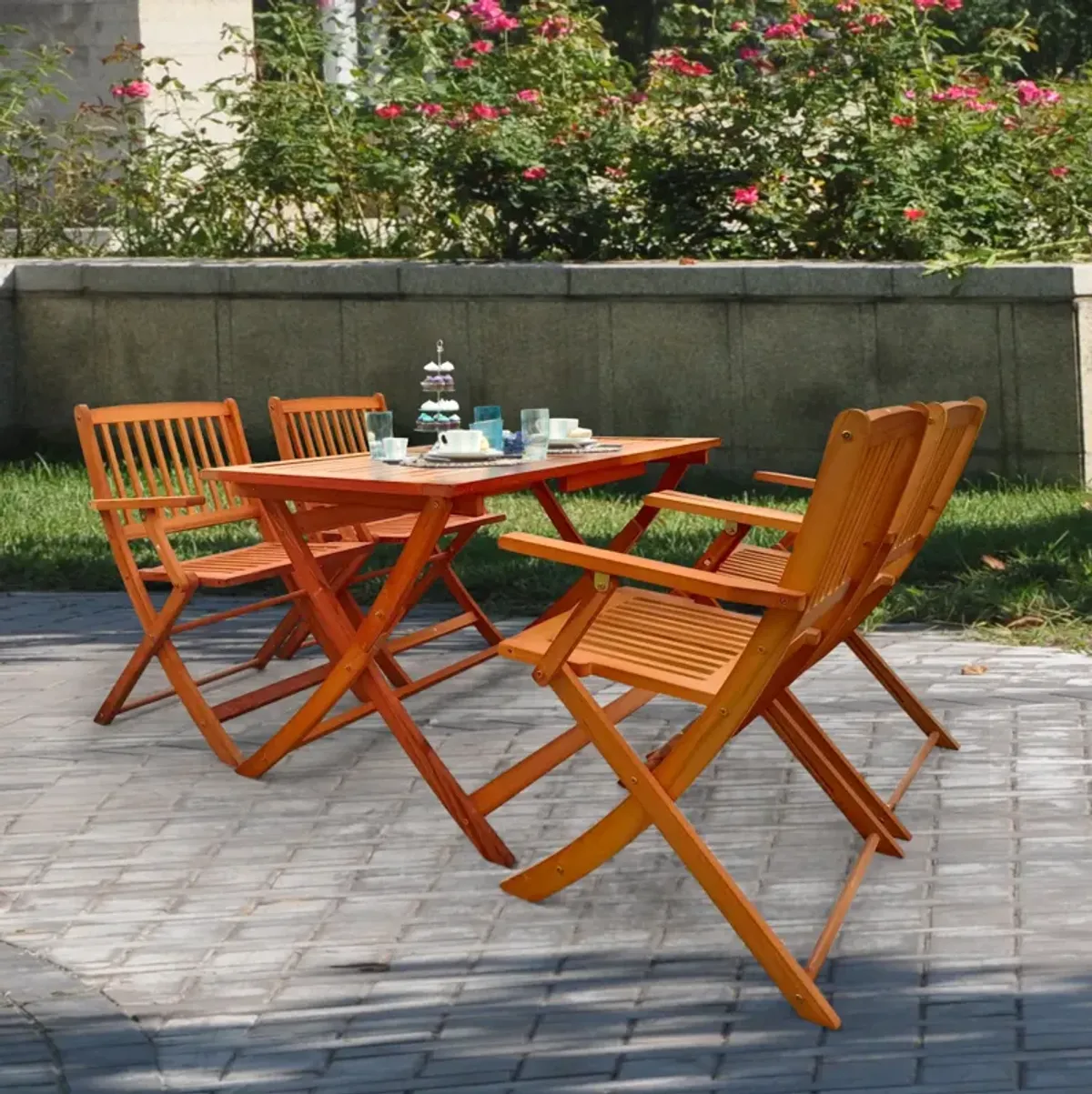 Foldable Patio Dining Set, 4 Folding Chairs & 1 Dining Table, Indoor And Outdoor Universal