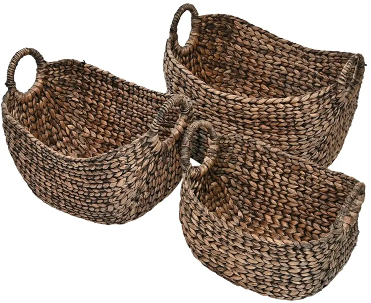 Nellie Farmhouse Classic Handwoven Hyacinth Storage Boat Baskets with Handles