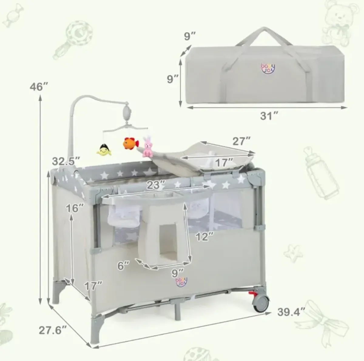 Hivvago 5-in-1 Portable Baby Beside Bassinet with Diaper Changer