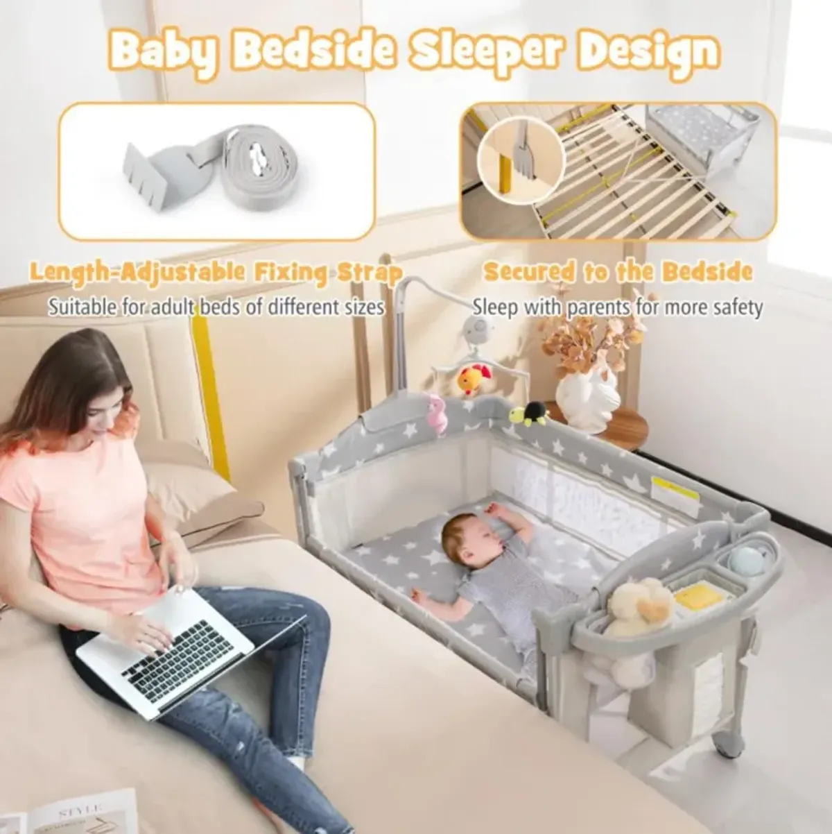 Hivvago 5-in-1 Portable Baby Beside Bassinet with Diaper Changer