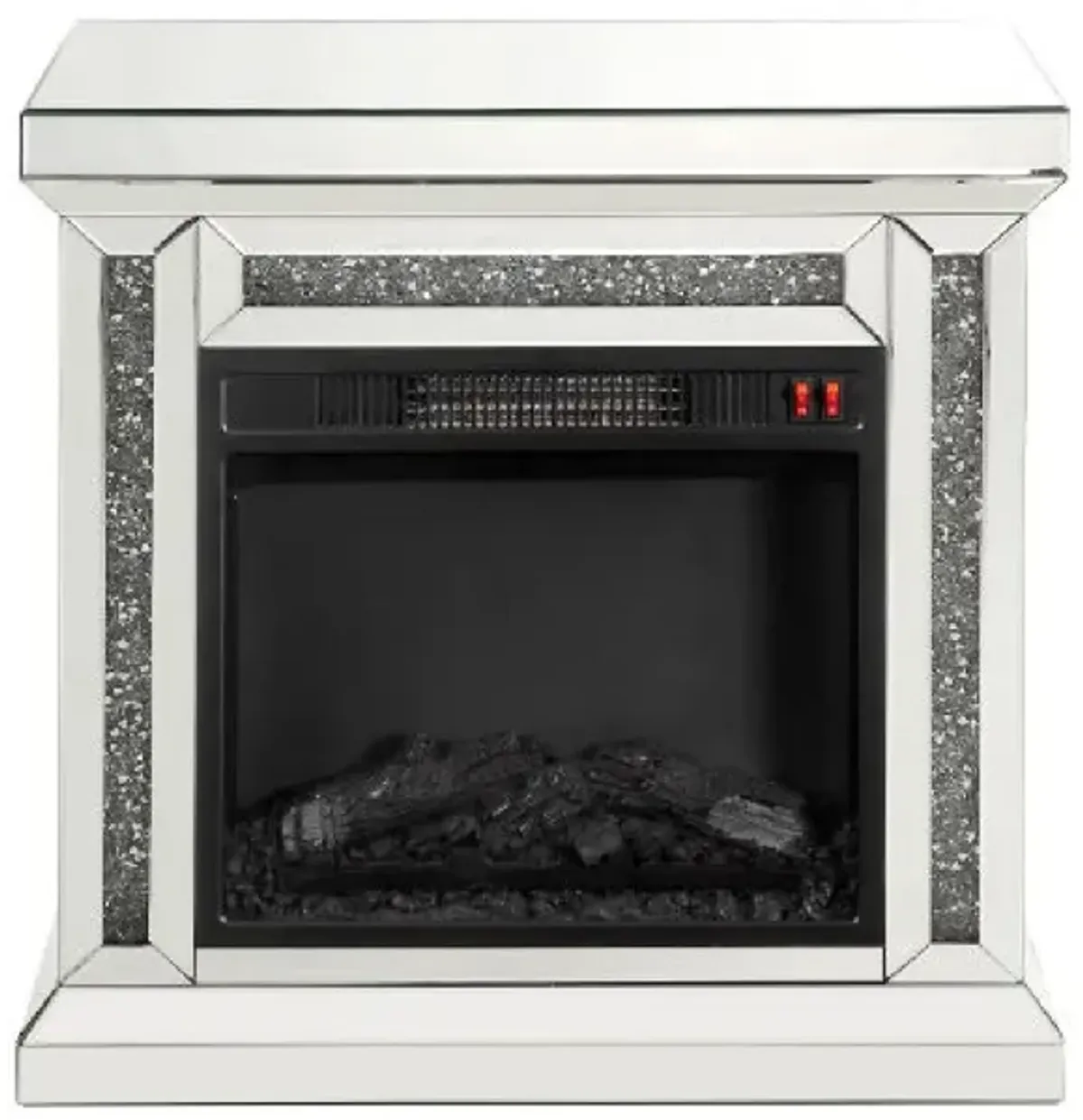 LED Electric Fireplace with Faux Diamond Inlays, Silver - Benzara