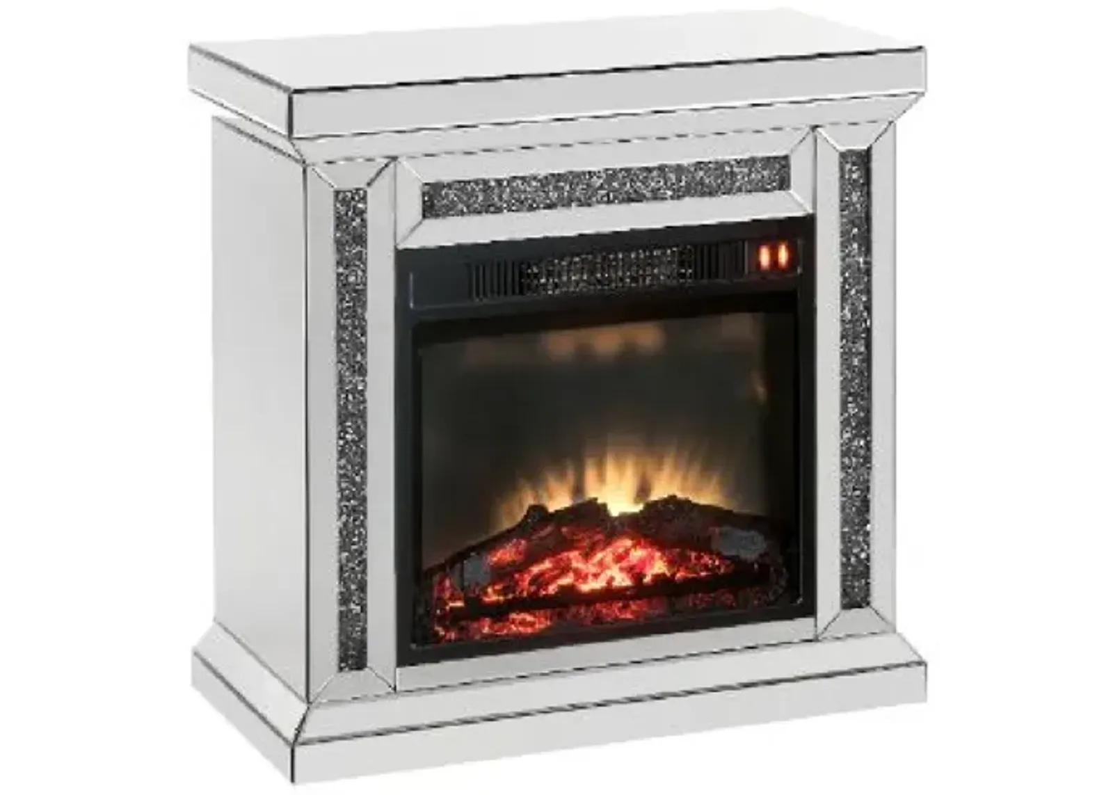 LED Electric Fireplace with Faux Diamond Inlays, Silver - Benzara