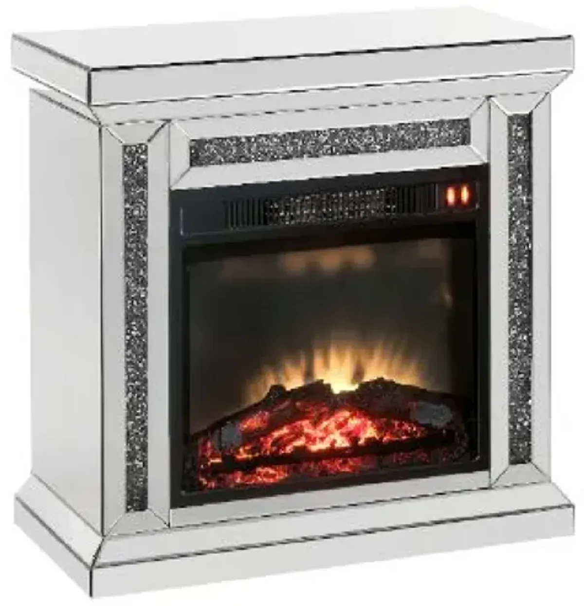 LED Electric Fireplace with Faux Diamond Inlays, Silver - Benzara