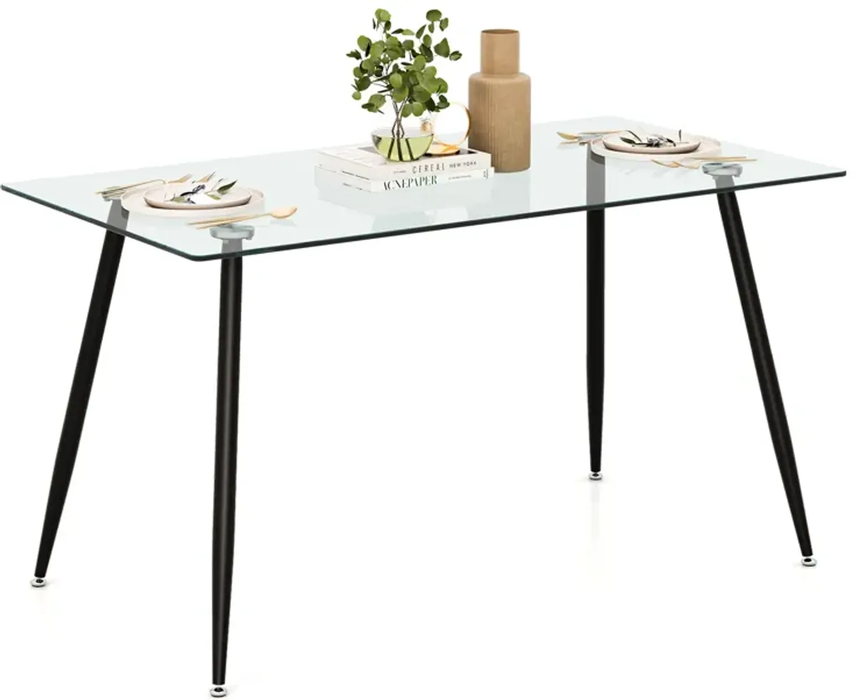 Glass Rectangular Dining Table with Metal Legs