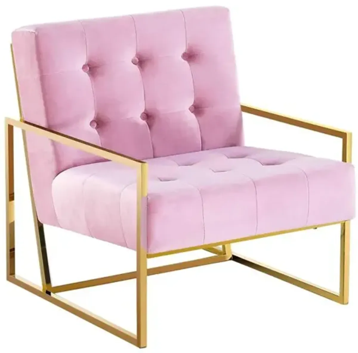 Beethoven 31.5" Velvet Accent Chair in Pink/Gold Plated