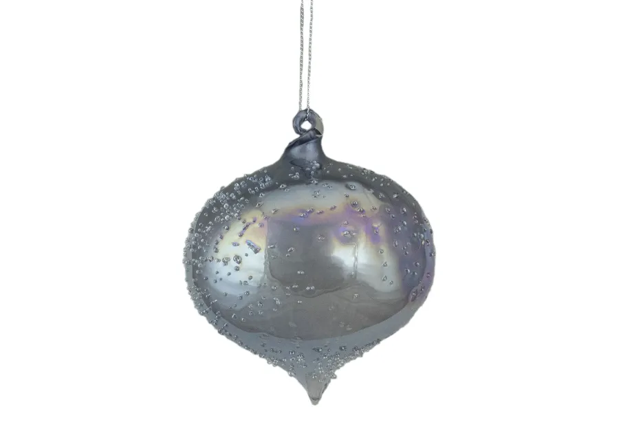 4.5-Inch Silver Iridescent Glass Onion Christmas Ornament