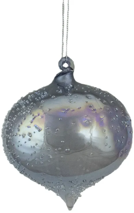 4.5-Inch Silver Iridescent Glass Onion Christmas Ornament