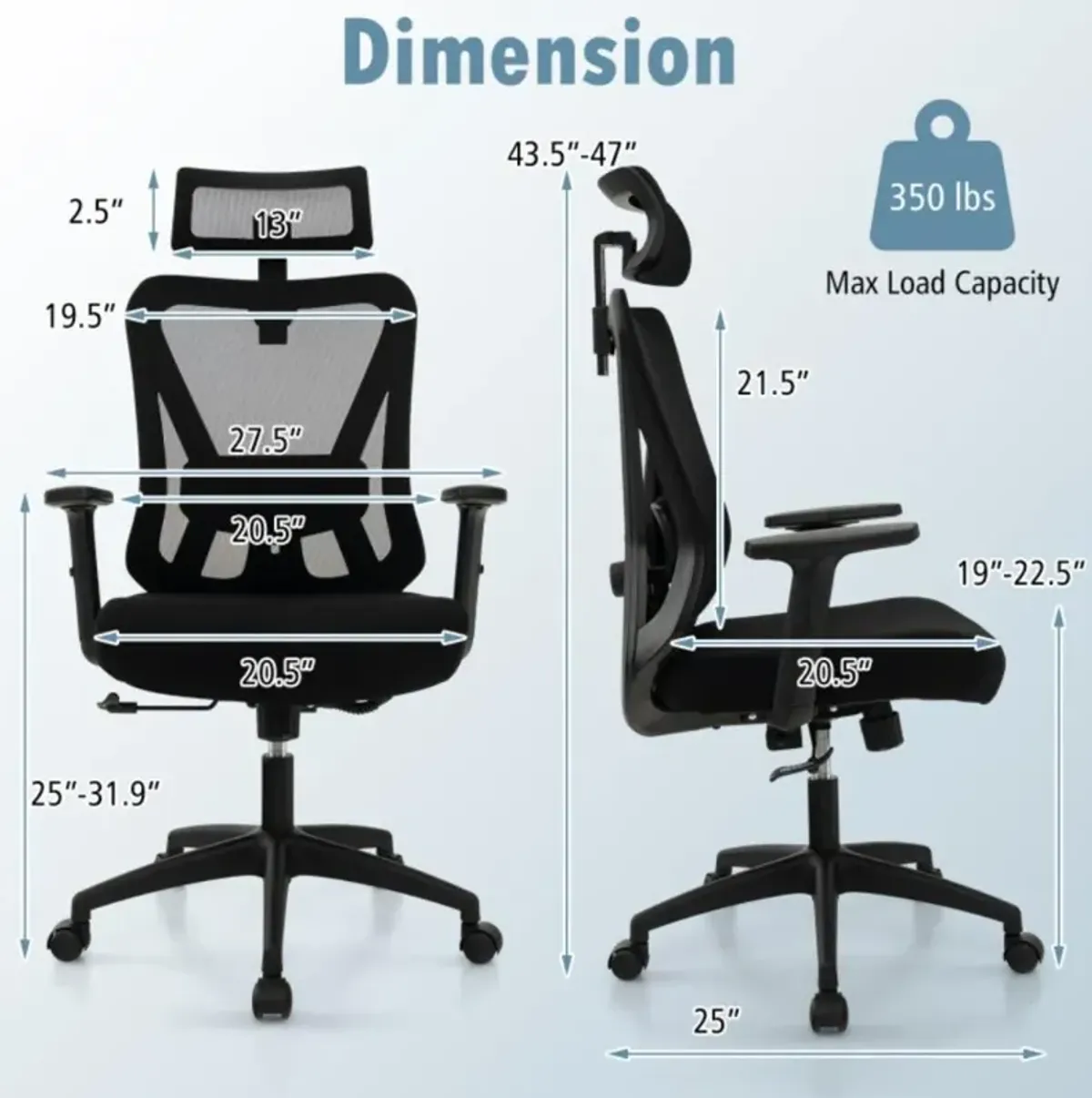 Hivvago Mesh Ergonomic Office Chair Adjustable Swivel Task Chair with Rocking Backrest-Black