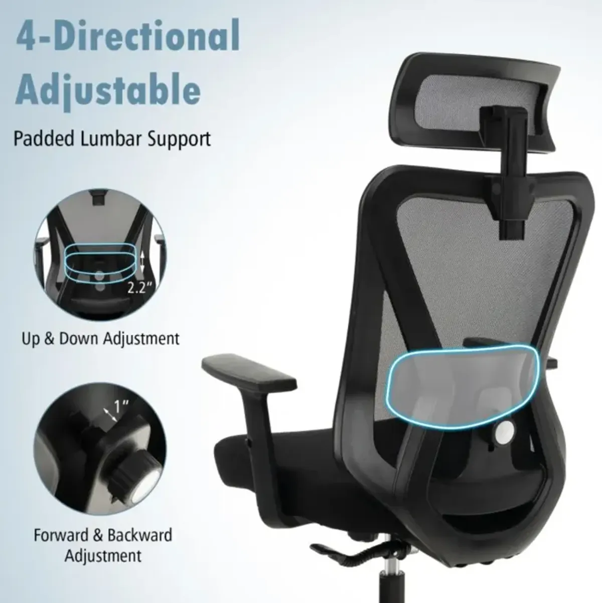 Hivvago Mesh Ergonomic Office Chair Adjustable Swivel Task Chair with Rocking Backrest-Black