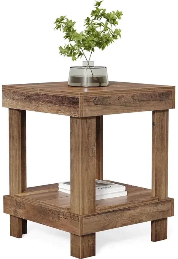 Tribesigns Square Side Table, Coffee Table with 2 Shelves, Wooden Side Table, 50 x 50 x 65 cm, Rustic Classic Living Room Table for Living Room, Home Office, Natural Colour