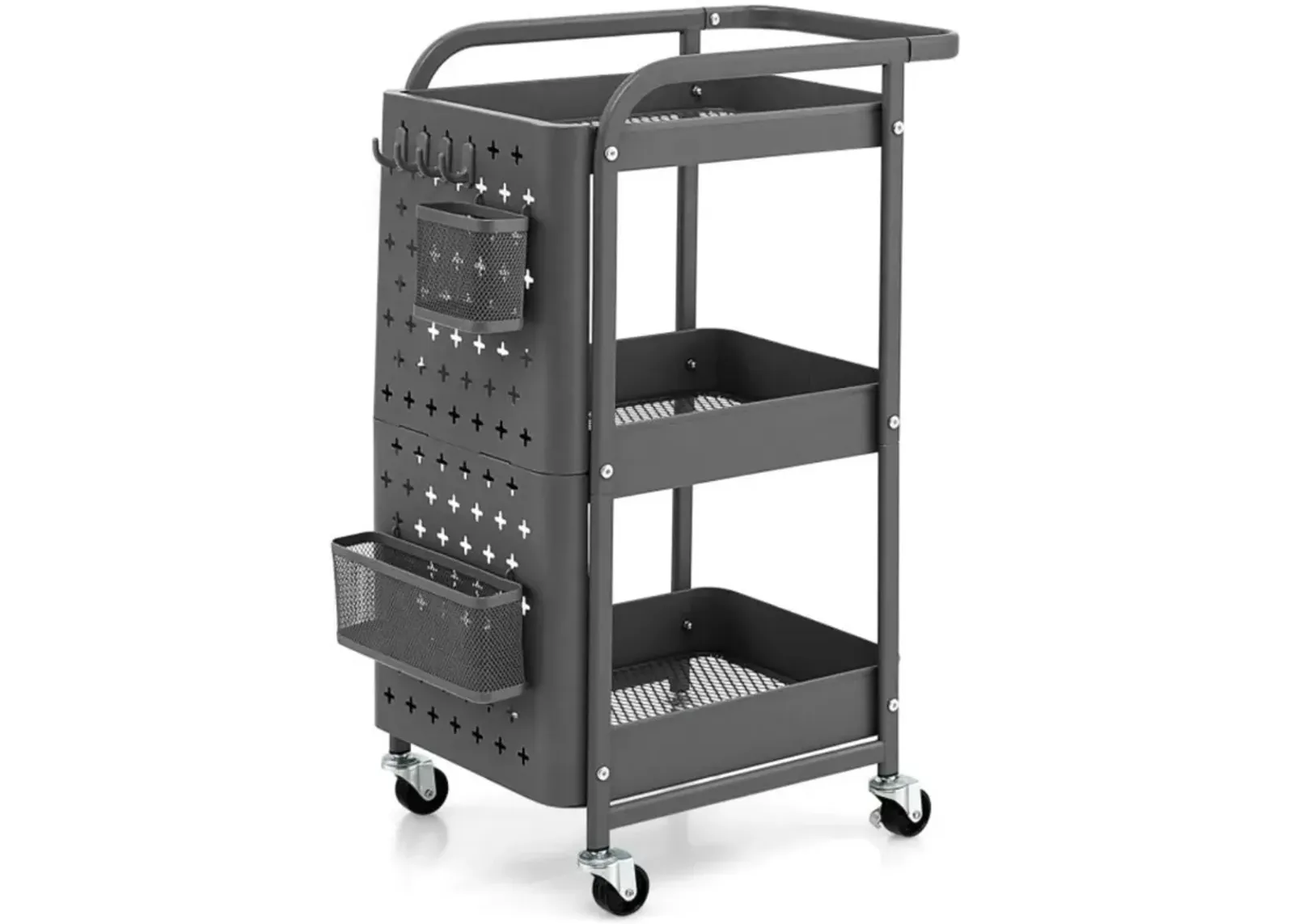 Hivvago 3-Tier Utility Storage Cart with DIY Pegboard Baskets