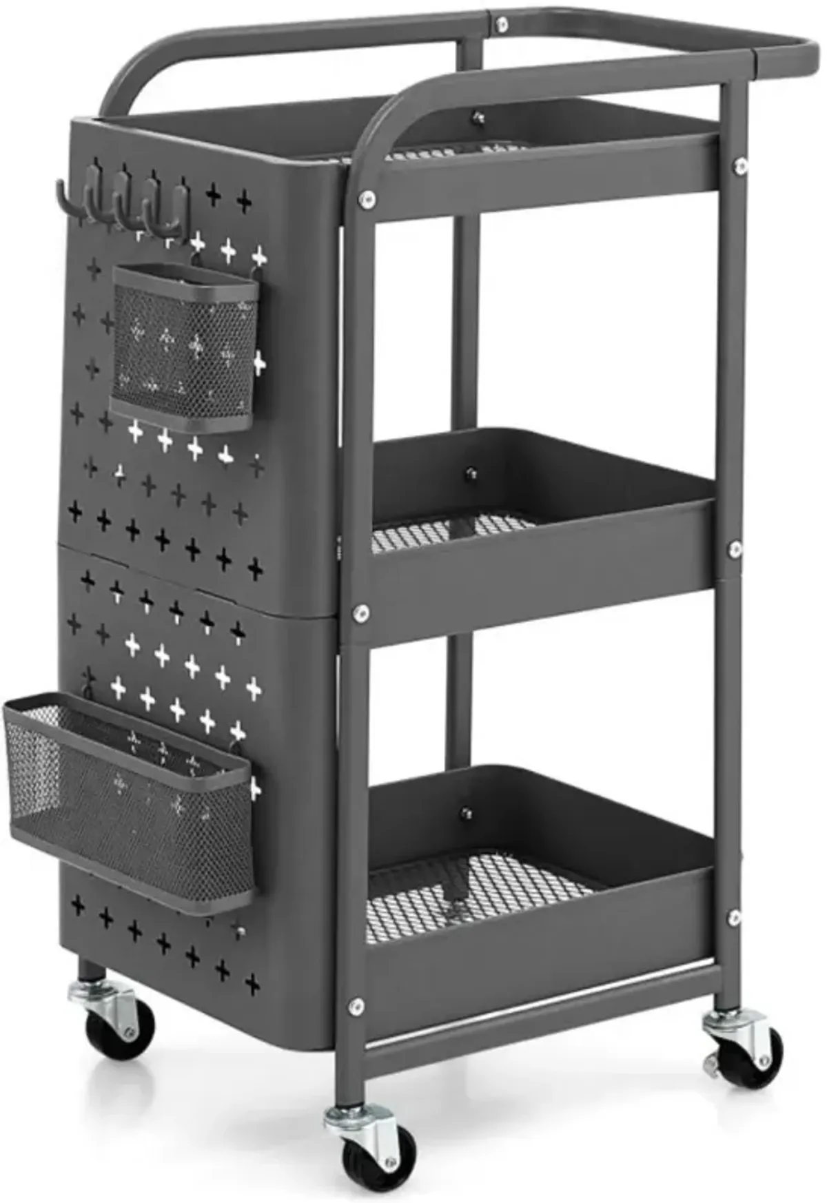 Hivvago 3-Tier Utility Storage Cart with DIY Pegboard Baskets