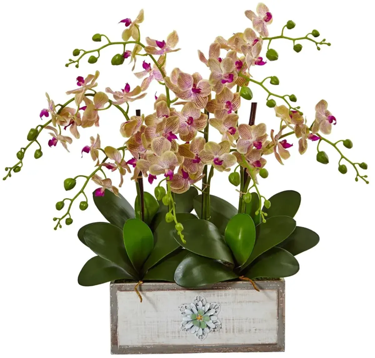 Nearly Natural 23-in Phalaenopsis Orchid Arrangement in Decorative Wood Vase