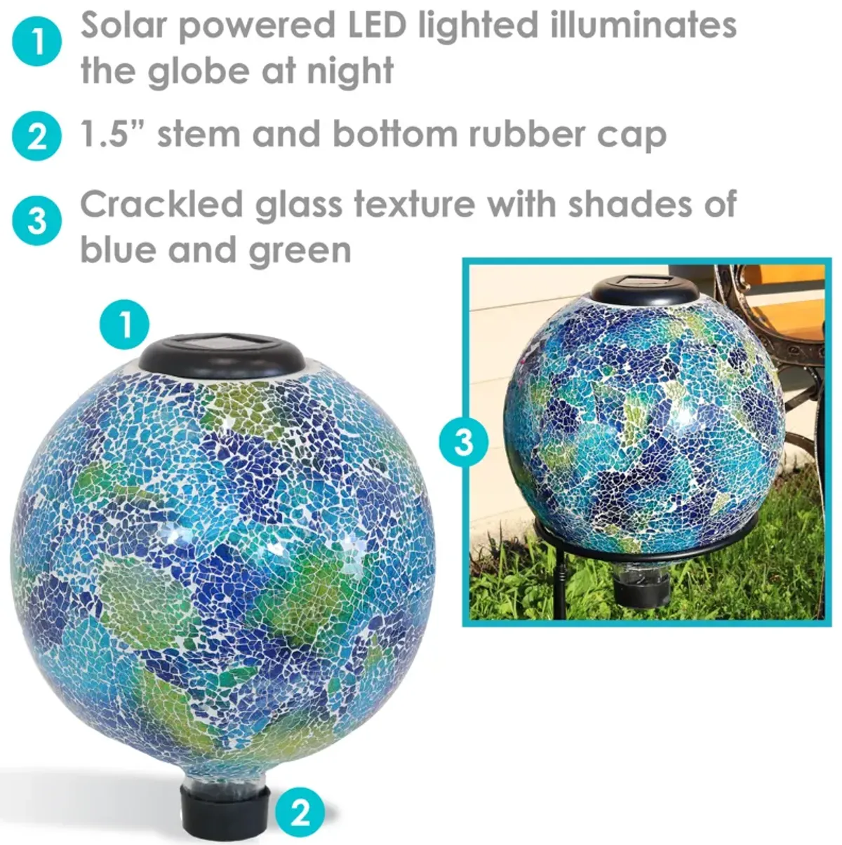 Sunnydaze Azul Terra Crackled Glass Solar Gazing Globe - 10 in