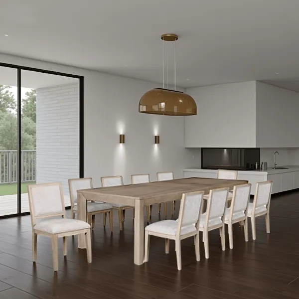 Kizie 7pc Dining Table Set, 94-118 Inch Extendable, Tawny Brown Chairs - Benzara