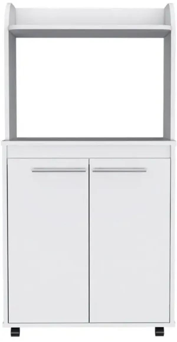 DEPOT E-SHOP Lucca Kitchen Cart, Countertop, Two-Door Cabinet, One Open Shelf, Two Internal Shelves-White, For Kitchen