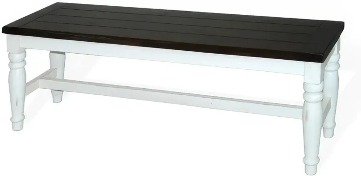 Orso Bench, Off White, Dark Brown Mahogany and Mindi Wood, 52 Inch - Benzara