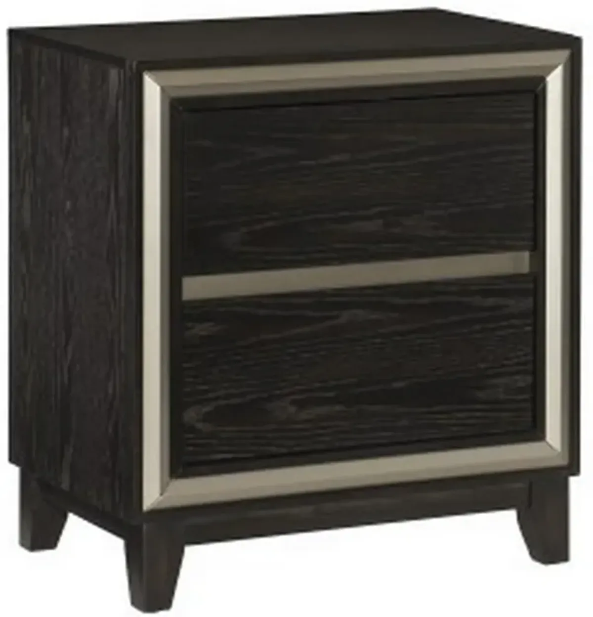 Uri 29 Inch Nightstand, 2 Drawers, Cutout Grooves, Silver Banding, Black - Benzara