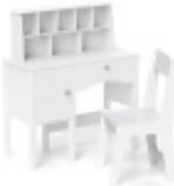 Kids Study Desk and Chair Set with Hutch and Storage Cabinet