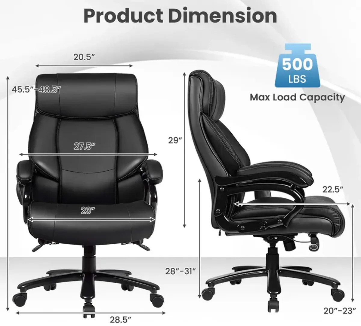 Costway Big and Tall Office Chair 500lbs with 6-Point Massage Wide Seat & Padded Armrests