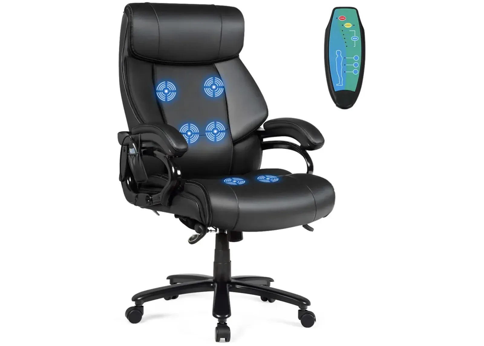 Costway Big and Tall Office Chair 500lbs with 6-Point Massage Wide Seat & Padded Armrests