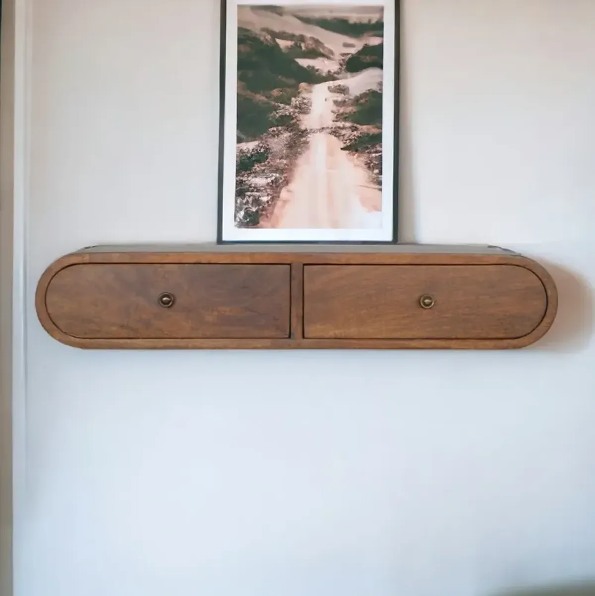 Wall Mounted Chestnut Solid Wood 2 Drawer  Console Table