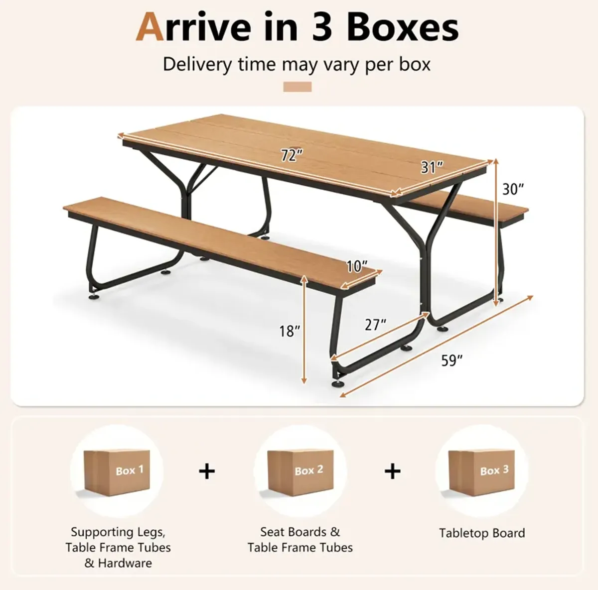 6 Feet Outdoor Picnic Table Bench Set for 6-8 People